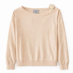 Elegant Beige Sweater with Pearl Accent